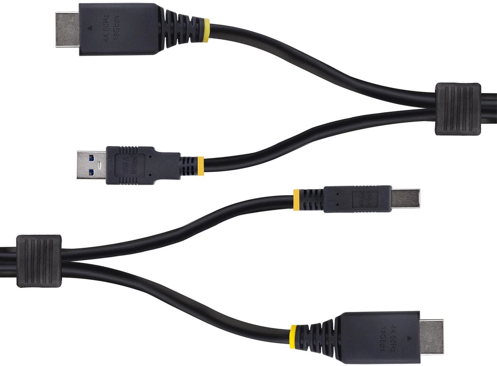 „StarTech.com“ 10 pėdų (3 m) HDMI ir USB 5 Gbps KVM kabelis, 4K 60 Hz, HDMI 2.0 ir USB kombinuotas kabelis KVM komutatoriams, 3,1 m, USB, USB, HDMI, Juodas, HDMI + USB 3.2 Gen 1 Type-A
