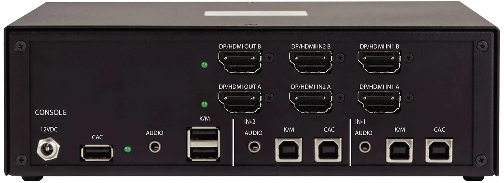 StarTech .COM 2 prievadų dviejų monitorių saugus KVM perjungiklis HDMI-DP 4K 60Hz NIAP 4.0 sertifikuotas stalinis KVM perjungiklis 2 kompiuteriams 2 monitoriams (CK4-HP202C)