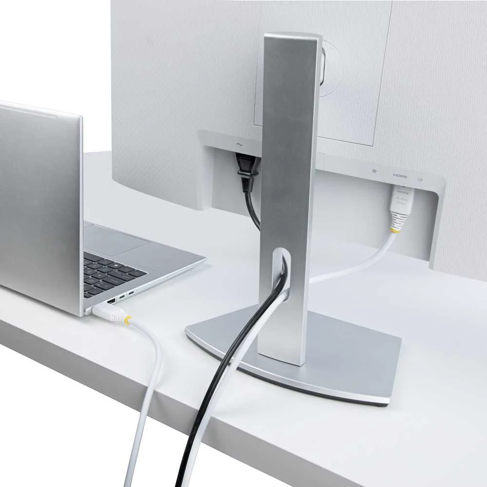 Baltas HDMI laidas jungiantis kompiuterį ir monitorių