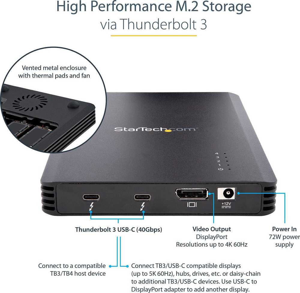 „StarTech M2E4BTB3/4X“ M.2 PCIE į TB3 korpusas