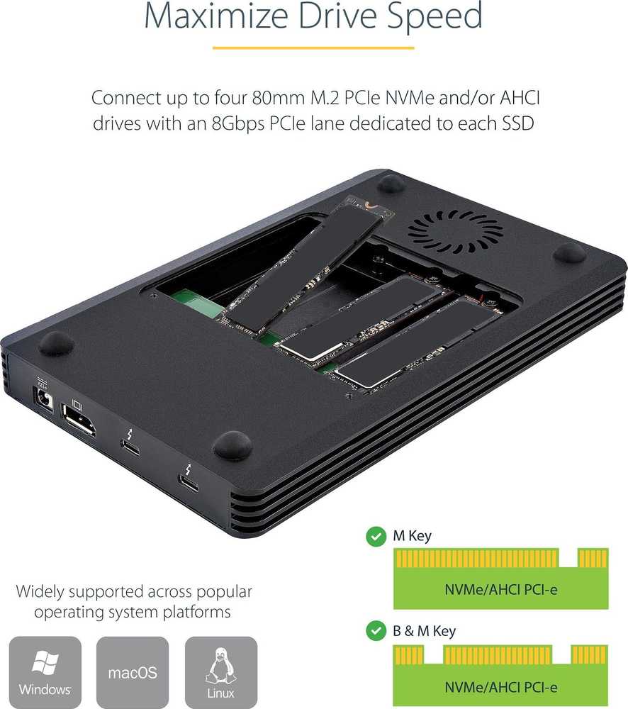 „StarTech M2E4BTB3/4X“ M.2 PCIE į TB3 korpusas