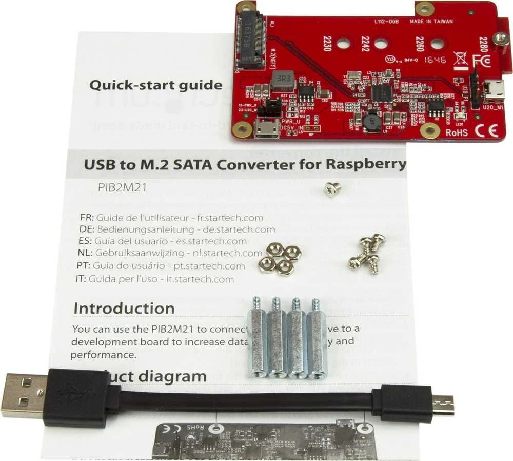 Raspberry Pi M.2 SATA adapterio komplektas su priedais