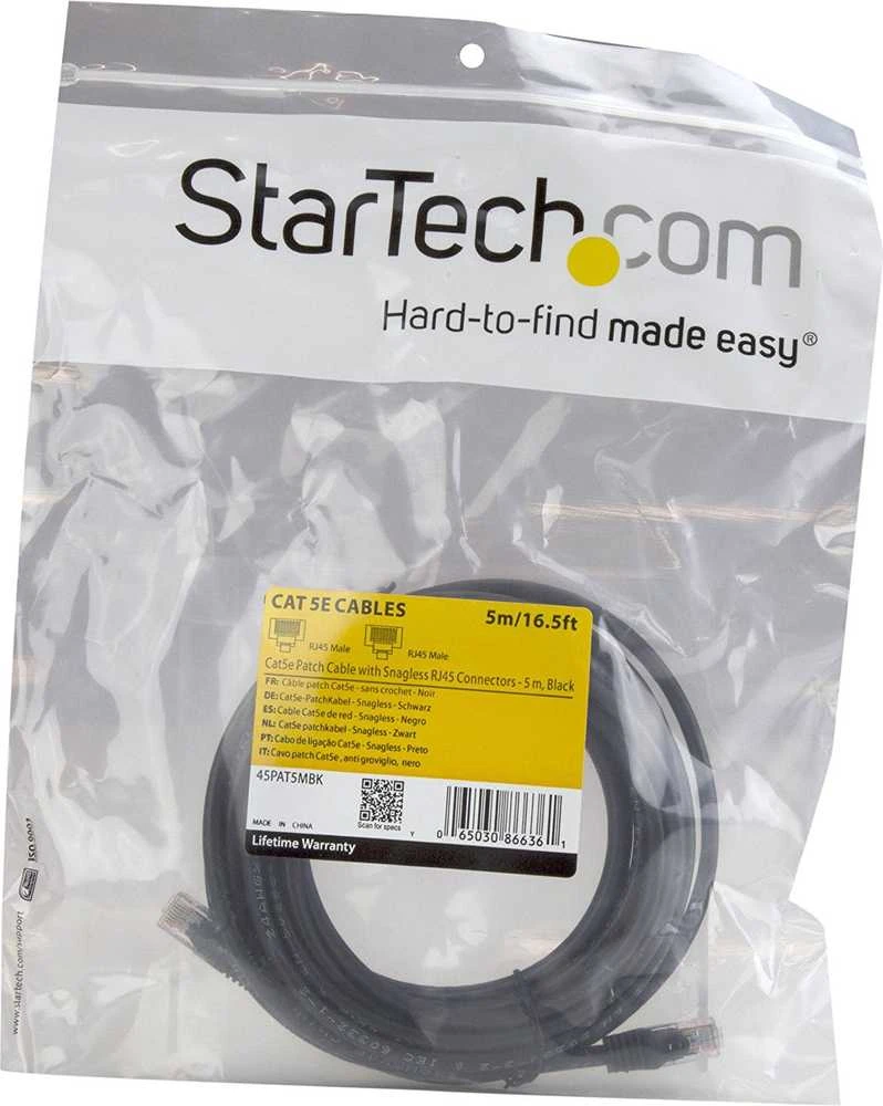 StarTech RJ-45/RJ-45 kat.5e U/UTP Juodas 5m (45PAT5MBK)