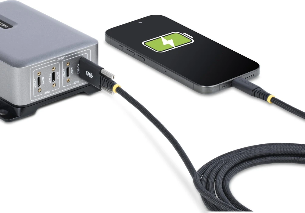USB-C 240W įkrovimo kabelis veikiantis su išmaniuoju telefonu