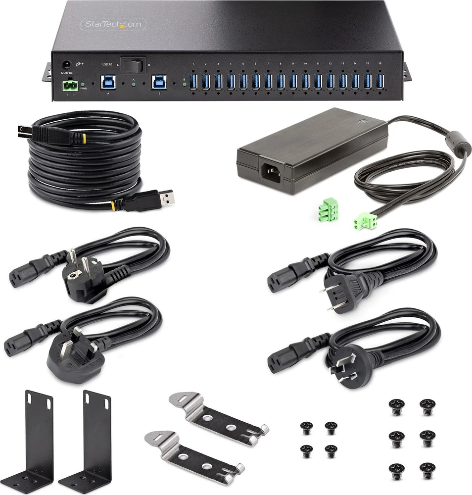 StarTech 16 prievadų USB šakotuvas su komplektuojamais priedais