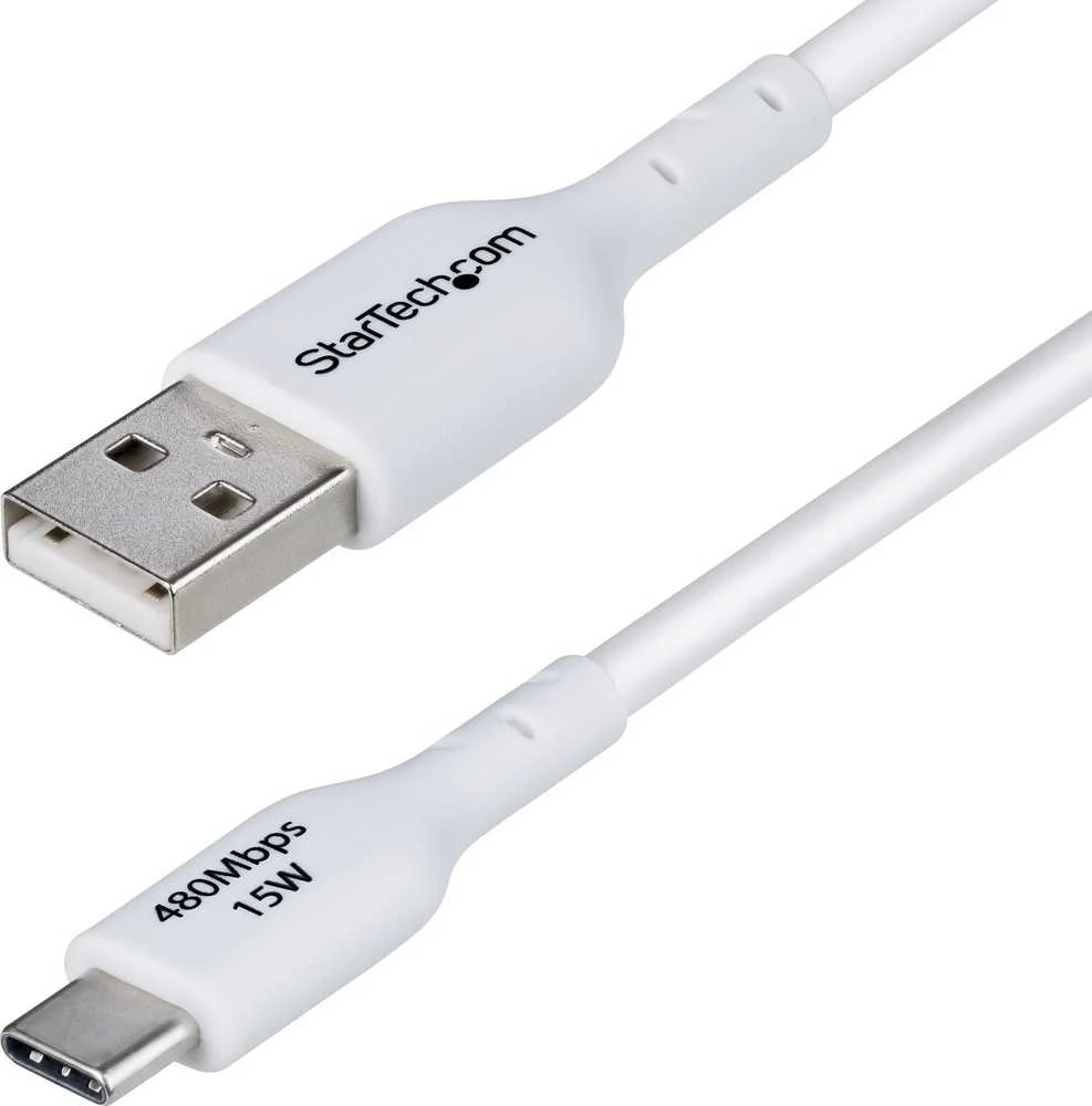 „StarTech“ USB-A į USB-C kabelis, 2 m, Baltas/Įkroviklio laidas, USB 2.0, duomenų perdavimas