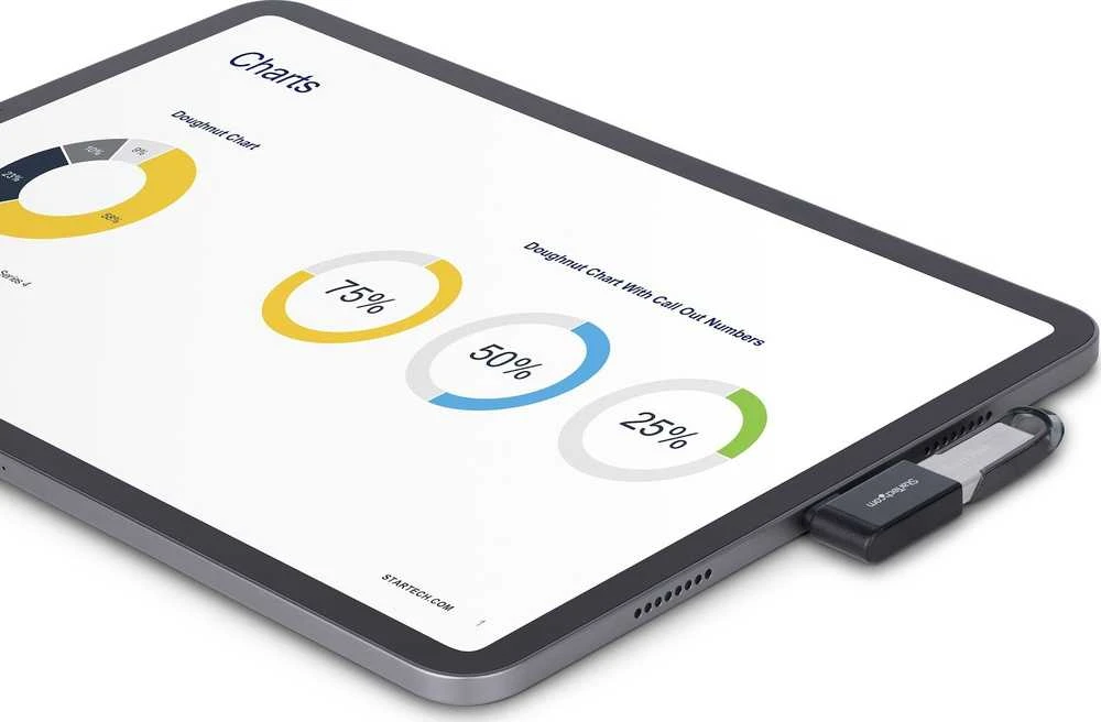 Juodas USB-C adapteris planšetiniam kompiuteriui
