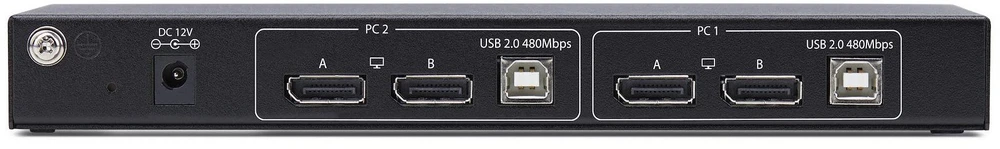 Przełącznik StarTech StarTech.com 2-Port Dual-Monitorius DisplayPort KVM Switch with Dual View Video Matrix, 4K 60Hz, 4x USB Hub Ports, Hotkey Switching, DP 1.2 Matrix KVM, TAA Compliant, 3840 x 2160 pikselių, 4K Ultra HD, 36 W, Juodas