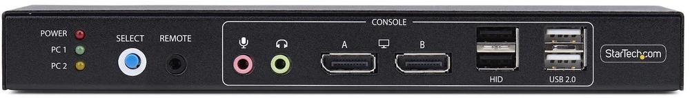 Przełącznik StarTech StarTech.com 2-Port Dual-Monitorius DisplayPort KVM Switch with Dual View Video Matrix, 4K 60Hz, 4x USB Hub Ports, Hotkey Switching, DP 1.2 Matrix KVM, TAA Compliant, 3840 x 2160 pikselių, 4K Ultra HD, 36 W, Juodas