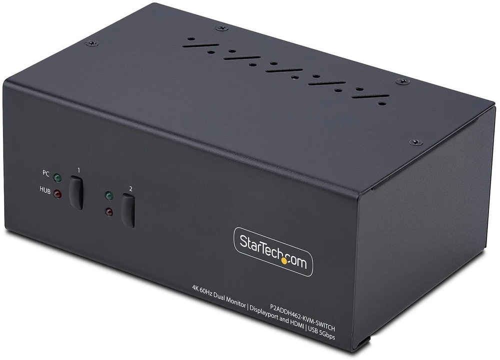 Przełącznik StarTech StarTech.com P2ADDH462-KVM-SWITCH, 3840 x 2160 pikselių, 4K Ultra HD, 36 W, Juodas