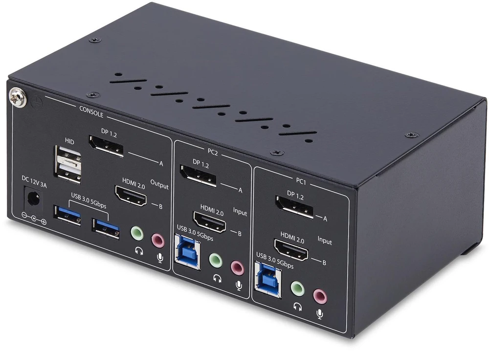 Przełącznik StarTech StarTech.com P2ADDH462-KVM-SWITCH, 3840 x 2160 pikselių, 4K Ultra HD, 36 W, Juodas