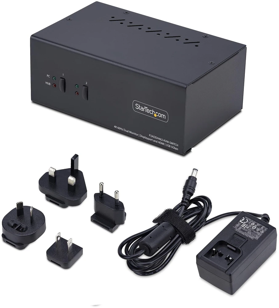StarTech StarTech.com perjungiklis P2ADDH462-KVM-SWITCH, 3840 x 2160 pikselių, 4K Ultra HD, 36 W, juoda