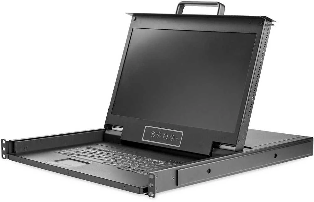 Konsolė KVM StarTech StarTech.com Rack KVM Konsole HD 1080p - US Tastatur(QWERTY), Ein Port VGA KVM mit 17" LCD Monitorius - 1HE LCD KVM Konsolenschublade mit Kabeln - USB Unterstutzung - 50.000 MTBF (RKCONS17HD) - KVM-Konsole mit KVM-Switch - 1 Anschlusse -
