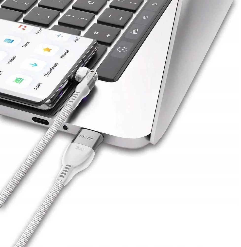 STATIK PowerPivot Pro nailono pintas kabelis, USB-C į USB-C, 1m, Baltas