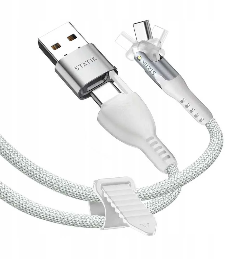 STATIK PowerPivot Pro nailono pintas kabelis, USB-C į USB-C, 1m, Baltas