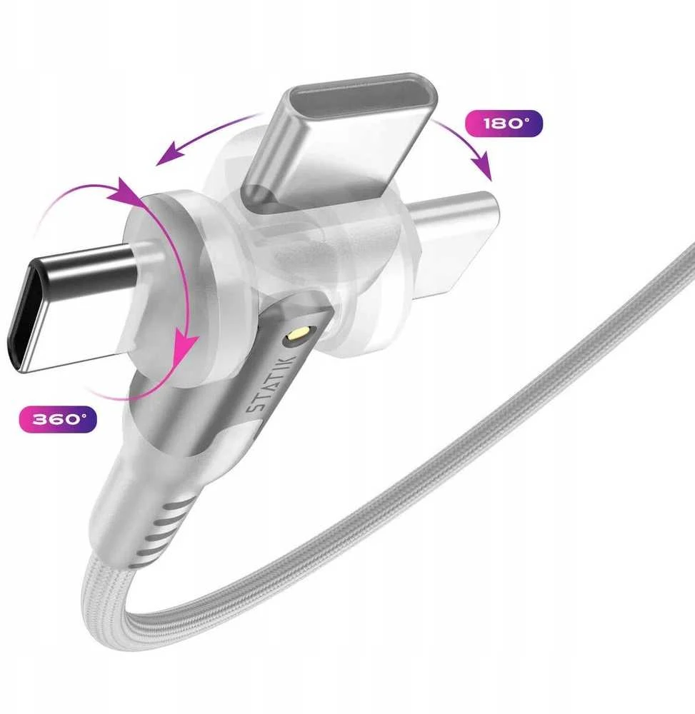 STATIK PowerPivot Pro nailono pintas kabelis, USB-C į USB-C, 1m, Baltas