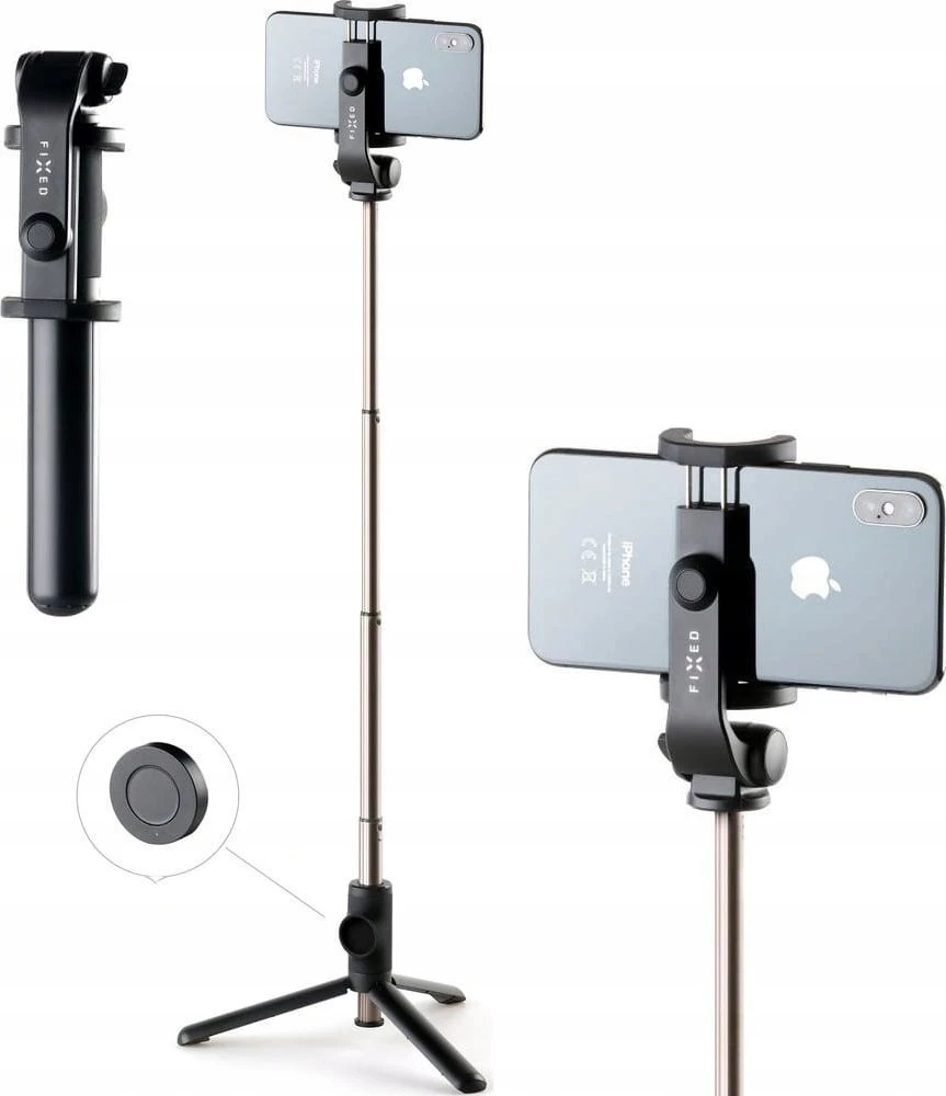 Fixed Fiksuotas | Asmenukės lazda su trikoju Snap Lite | Ne | Bluetooth | Juodas | 56 cm | Aliuminio lydinys | Tinka: Telefonams nuo 50 iki 90 mm pločio; Bluetooth paleidimo diapazonas: 10 m; Selfie lazdos apkrova: 1000 g; Nuimamas Bluetooth nuotolinio valdymo pultas su keičiama baterija | 155 g | Nr