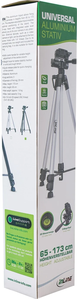 Statyw InLine® Professional lengvas trikojis sidabrinis maks. ūgis 1,73