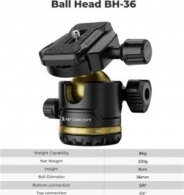 Stovas - K&F Concept K234A3 Aluminis 1.27 kg 55-178 cm BH-36 Kamuolinis Galvutė