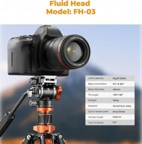 Fotoaparato trikojis K&F Concept KF4384 su laisvai judančia galvute