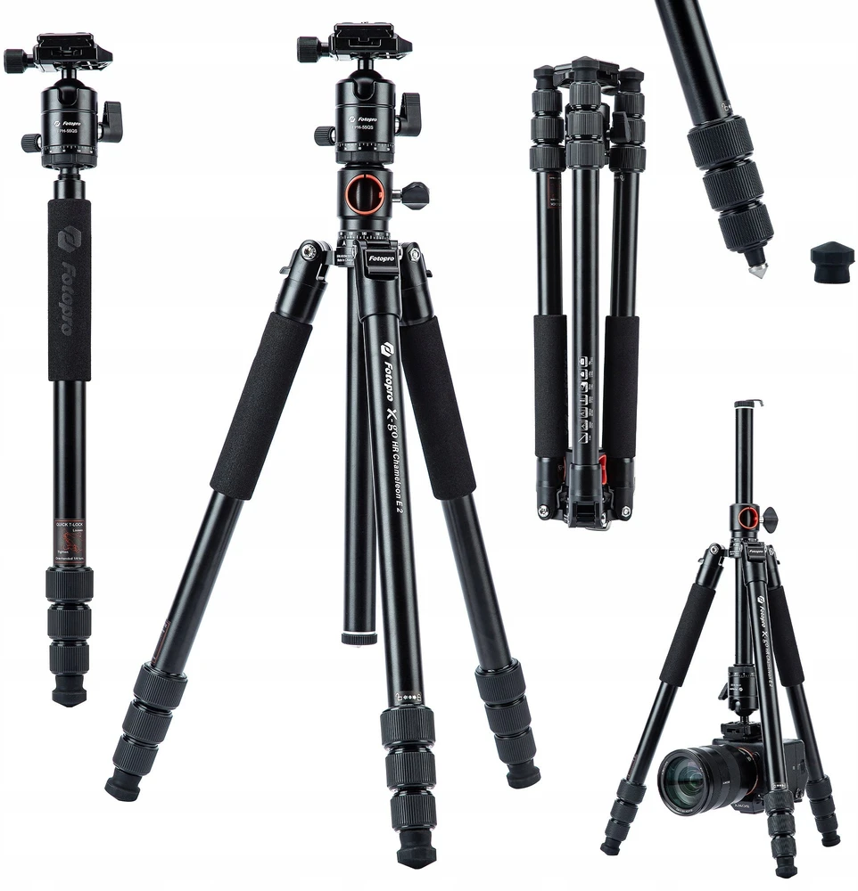 Kameros trikojis - Fotopro X-go HR Chameleon E2 8kg 13.4-158.7cm Monopod Juodas