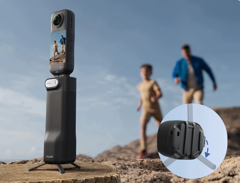 Teleskopo stovas Telesin Rankena Dėklas Teleskopinis stovas Sulankstomas 3in1 Su Sriegiu 1/4'' Insta360 X5 / X4 / S1-mnp-15-tis (SB11921)