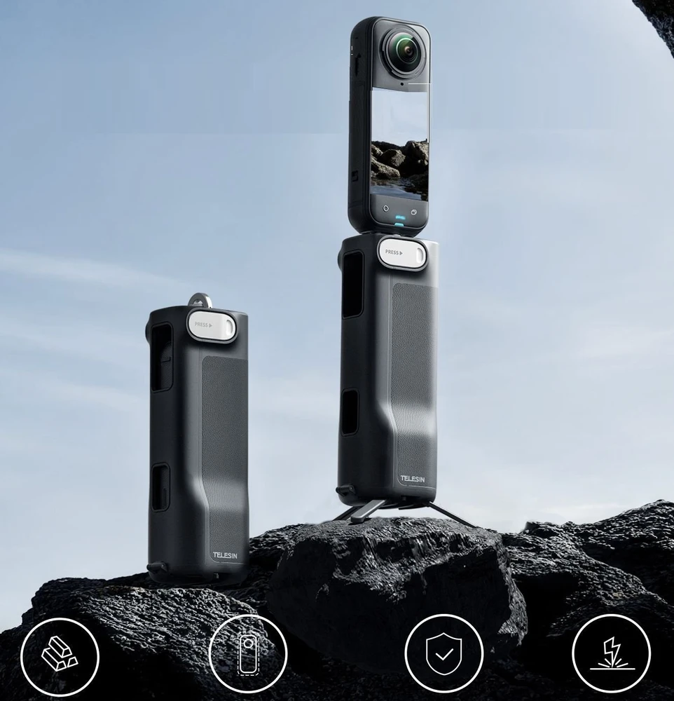 Teleskopo stovas Telesin Rankena Dėklas Teleskopinis stovas Sulankstomas 3in1 Su Sriegiu 1/4'' Insta360 X5 / X4 / S1-mnp-15-tis (SB11921)