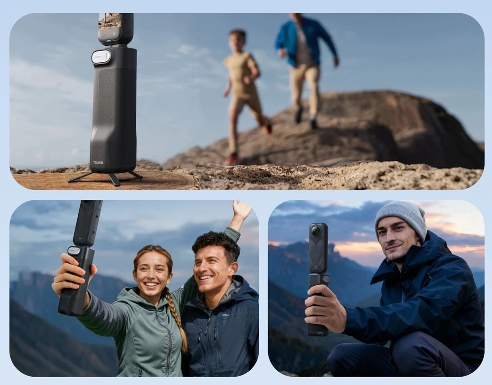 Teleskopo stovas Telesin Rankena Dėklas Teleskopinis stovas Sulankstomas 3in1 Su Sriegiu 1/4'' Insta360 X5 / X4 / S1-mnp-15-tis (SB11921)