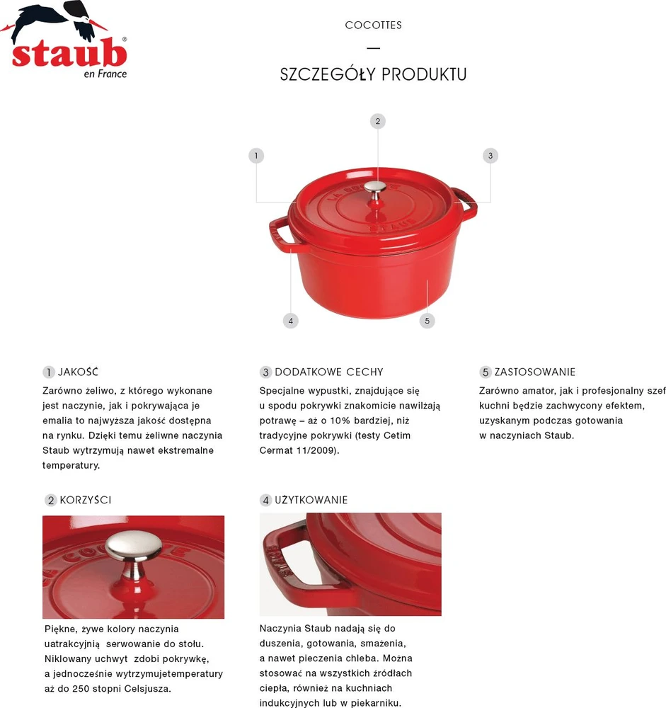 Apvalus ketus puodas Zwilling STAUB 6,7 L, 28 cm, raudonos spalvos