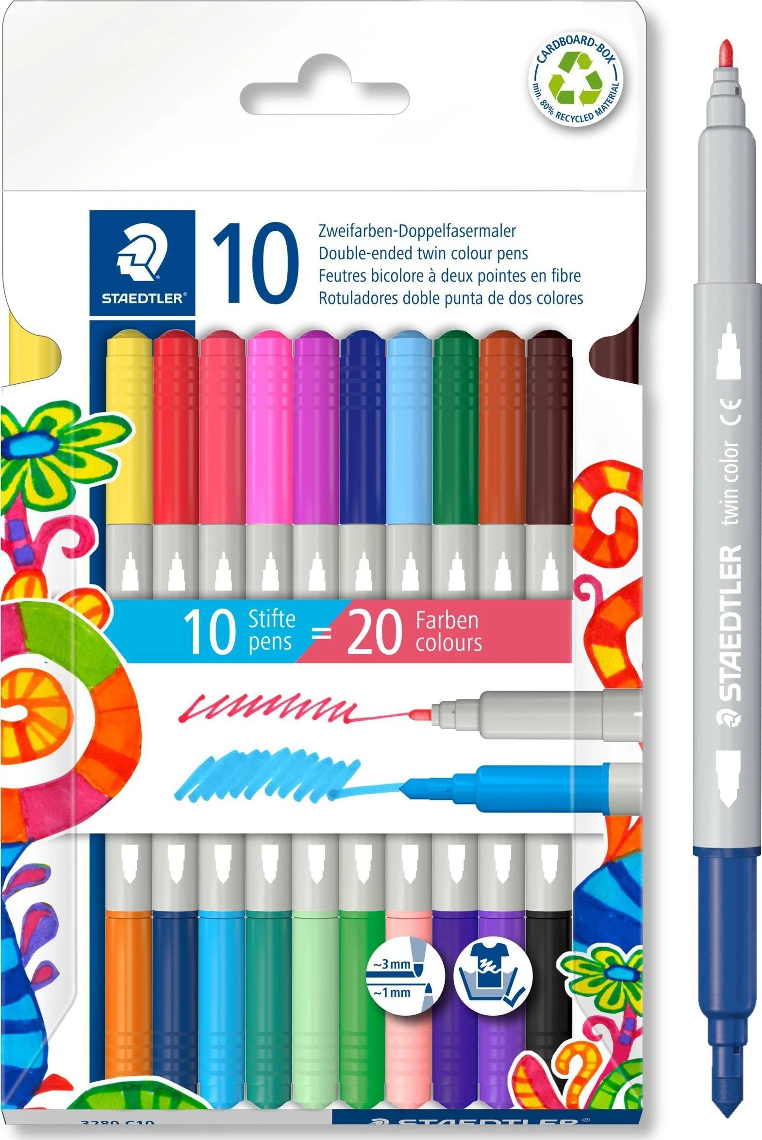 Flomasteriai STAEDTLER, dvipusiai, dvispalviai, 10 vnt.