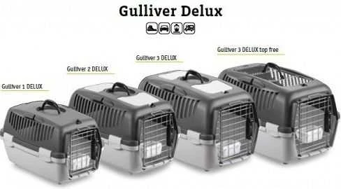 STEFANPLAST GULLIVER 3 DELUX transportavimo dėžė su dubenėliu, metalinėmis grotelėmis su užraktu juoda/pilka