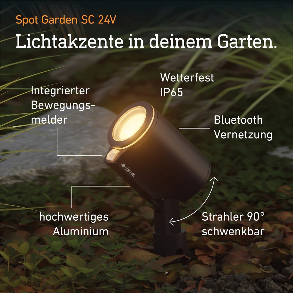 Steinel Sodo šviestuvas įsmeigiamas SPOT GARDEN SC LED su jutikliu 7,84W 363lm 1800-4000K RGBWW IP65 IK03 24V antracitas / aliuminis