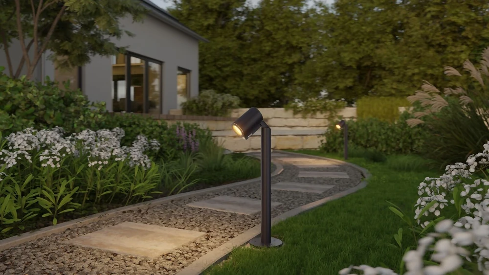 Steinel Sodo šviestuvas įsmeigiamas SPOT WAY GARDEN SC LED su jutikliu 7,84W 363lm 1800-4000K RGBWW IP65 IK03 24V antracitas / aliuminis