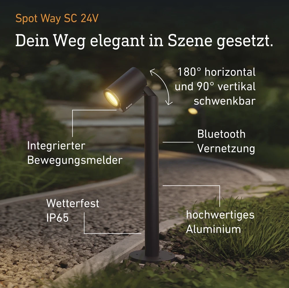 Steinel Sodo šviestuvas įsmeigiamas SPOT WAY GARDEN SC LED su jutikliu 7,84W 363lm 1800-4000K RGBWW IP65 IK03 24V antracitas / aliuminis