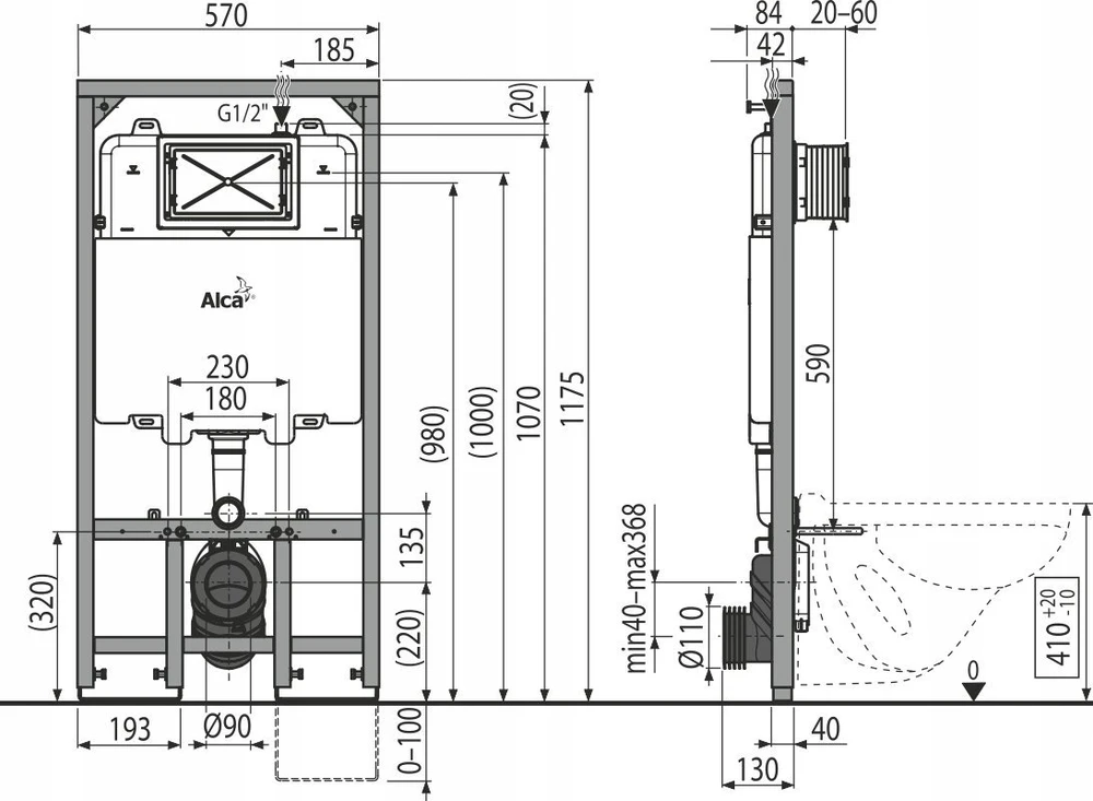 ALCADRAIN AM1101/1200 stelažas / ALCA / STELAŽAS / SADROMODUL SLIM 8CM – paslėptas WC įrengimo sistema sausai statybai