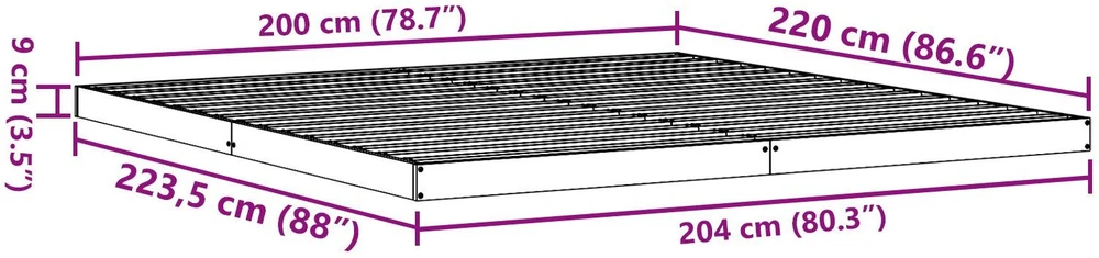 Lova Grindų lovos rėmas Balta 200 x 220 cm Kietos pušies mediena