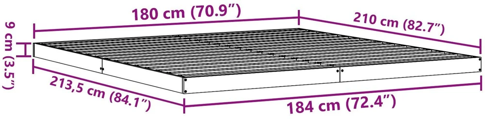 Lova Grindų lovos rėmas Balta 213,5 x 184 x 9 cm