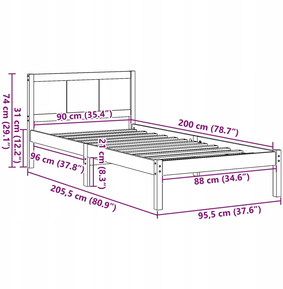 Lova Lovos rėmas Ruda 90 x 200 cm Pušies medienos masyvas