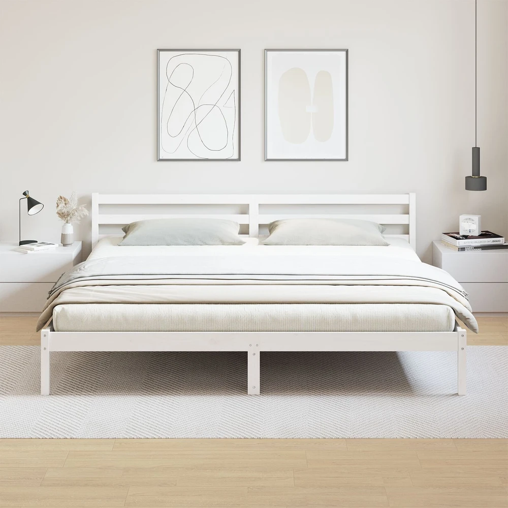 Lova Lovos rėmas Balta 215,5 x 185,5 x 69,5 cm Kietas pušies medis