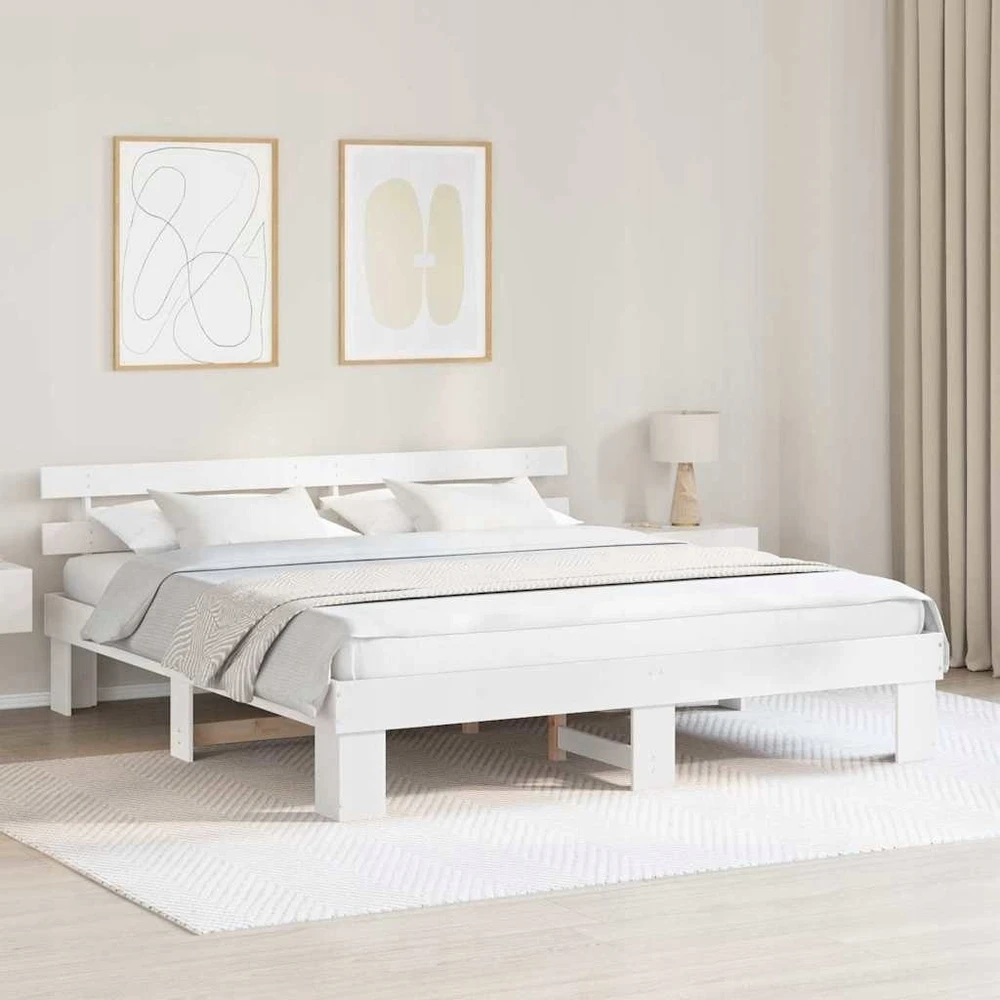 Lovos rėmas Balta 200 x 200 cm Kietos pušies mediena