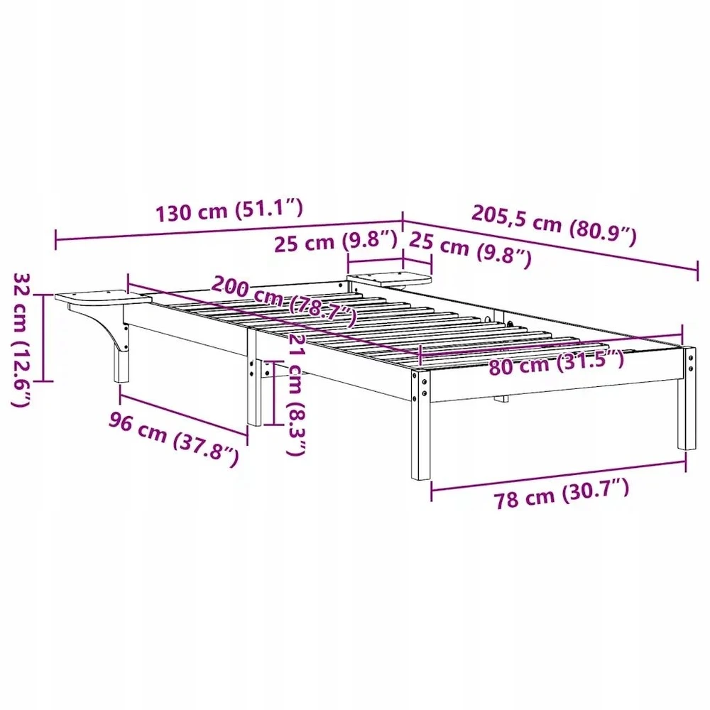 Lova Lovos rėmas Balta 80 x 200 cm Kietos pušies mediena