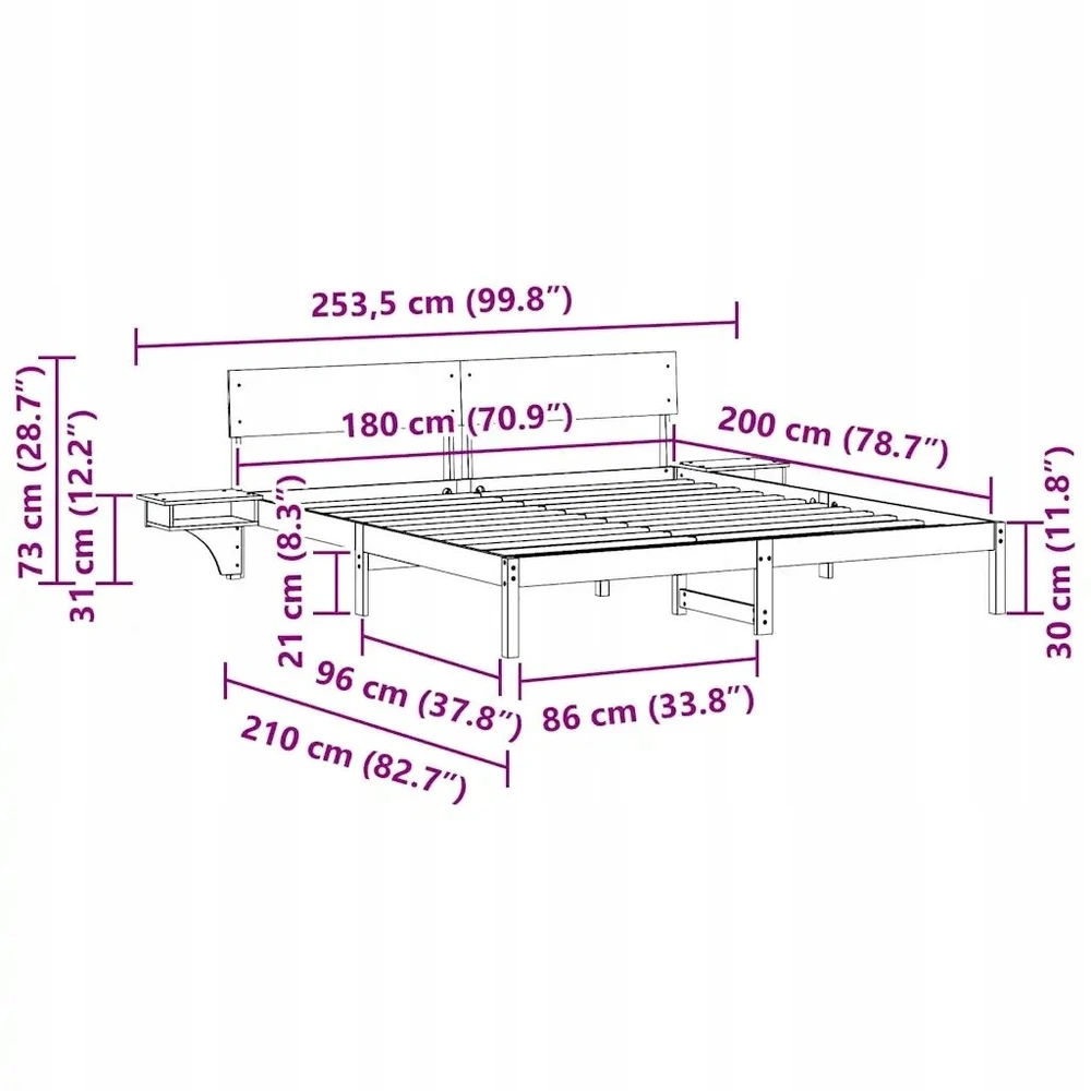 Lovos rėmas Balta 180 x 200 cm Kietos pušies mediena