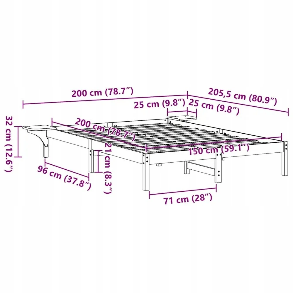 Lovos rėmas Balta 150 x 200 cm Kietos pušies mediena