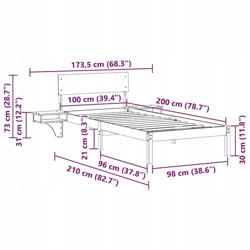 Lova Lovos rėmas Balta 100 x 200 cm Kietos pušies mediena