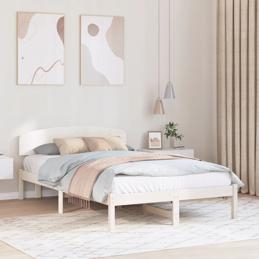 Lova Lovos rėmas Balta 135 x 190 cm Kietos pušies mediena