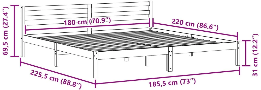 Lova Lovos rėmas Balta 225,5 x 185,5 x 69,5 cm Kietas pušies medis