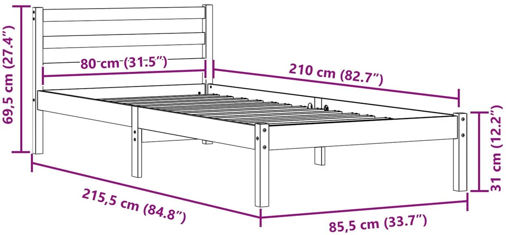 Lova Lovos rėmas Balta 215,5 x 85,5 x 69,5 cm Kietas pušies medis