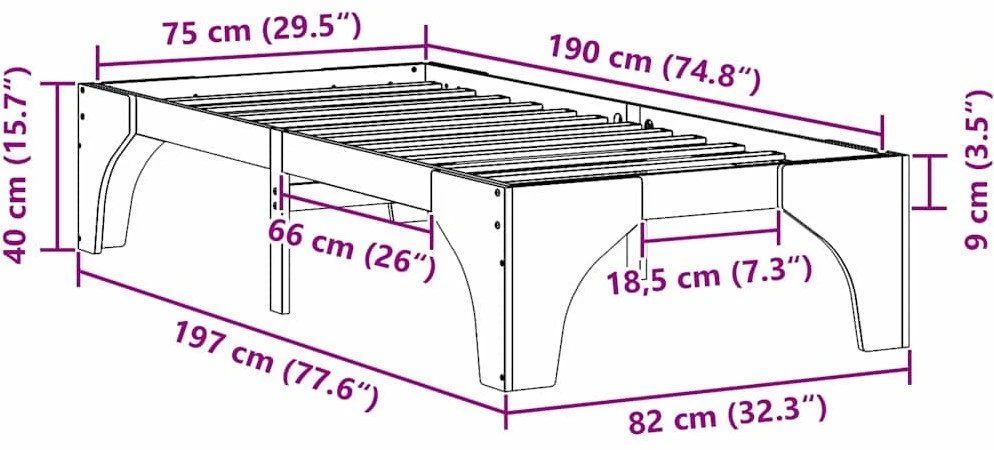 Lova Lovos rėmas Balta 75 x 190 cm Kietos pušies mediena