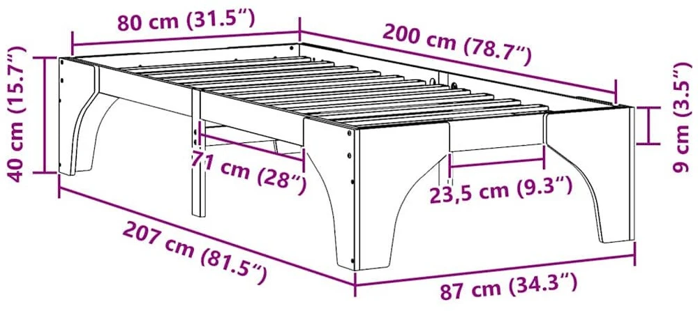 Lova Lovos rėmas Balta 80 x 200 cm Kietos pušies mediena