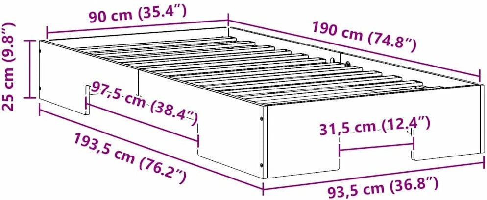Lova Lovos rėmas Balta 90 x 190 cm